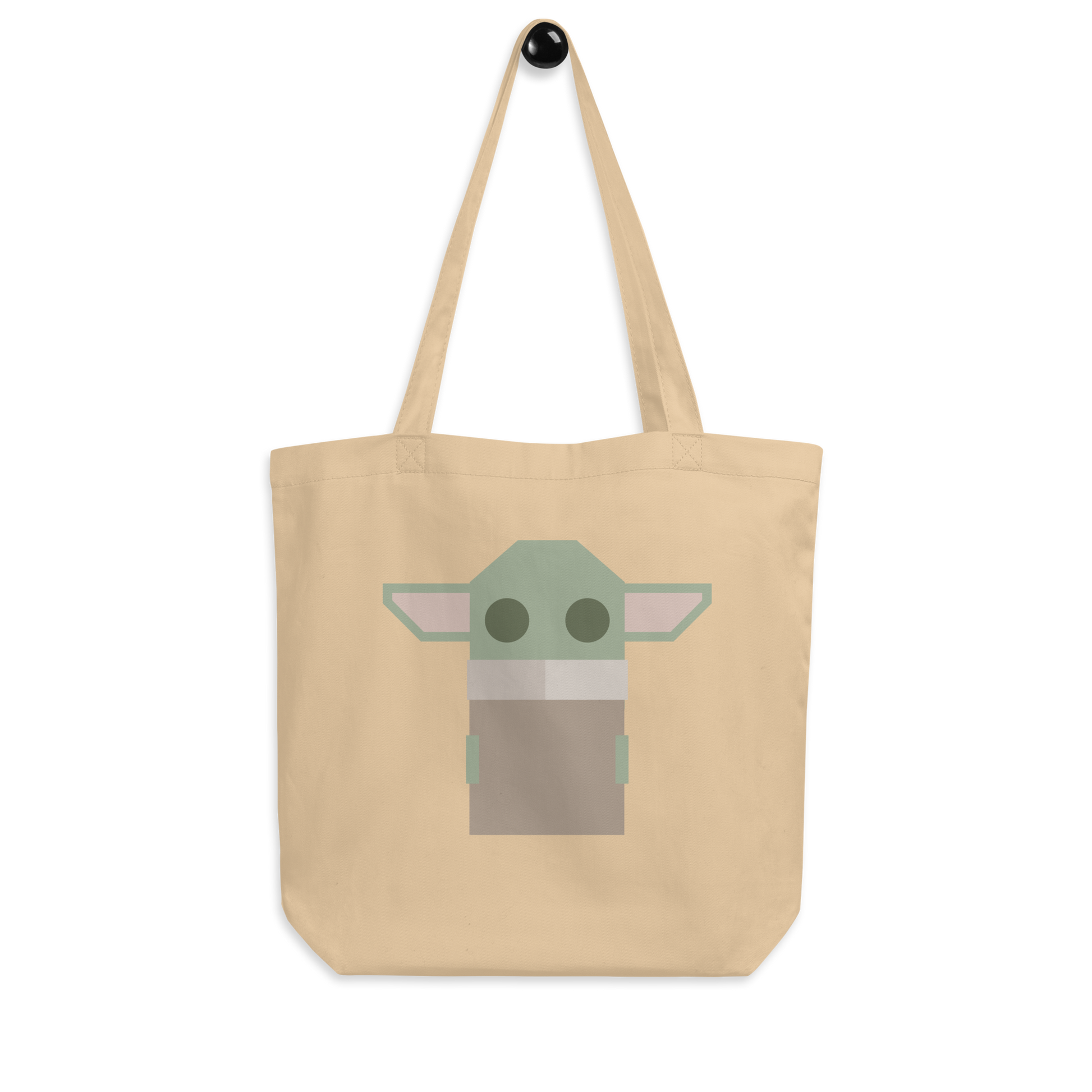 Moxie•Pop's eco tote bag with a geometric-styled Grogu hanging product image in oyster