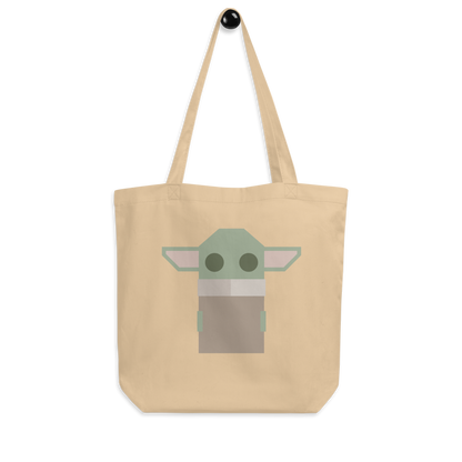 Moxie•Pop's eco tote bag with a geometric-styled Grogu hanging product image in oyster