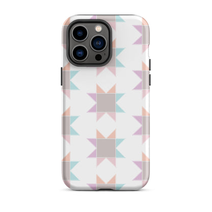 Lay flat product image for Moxie•Pop's tough case for iPhone® with staggered pastel sawtooth star quilt blocks design