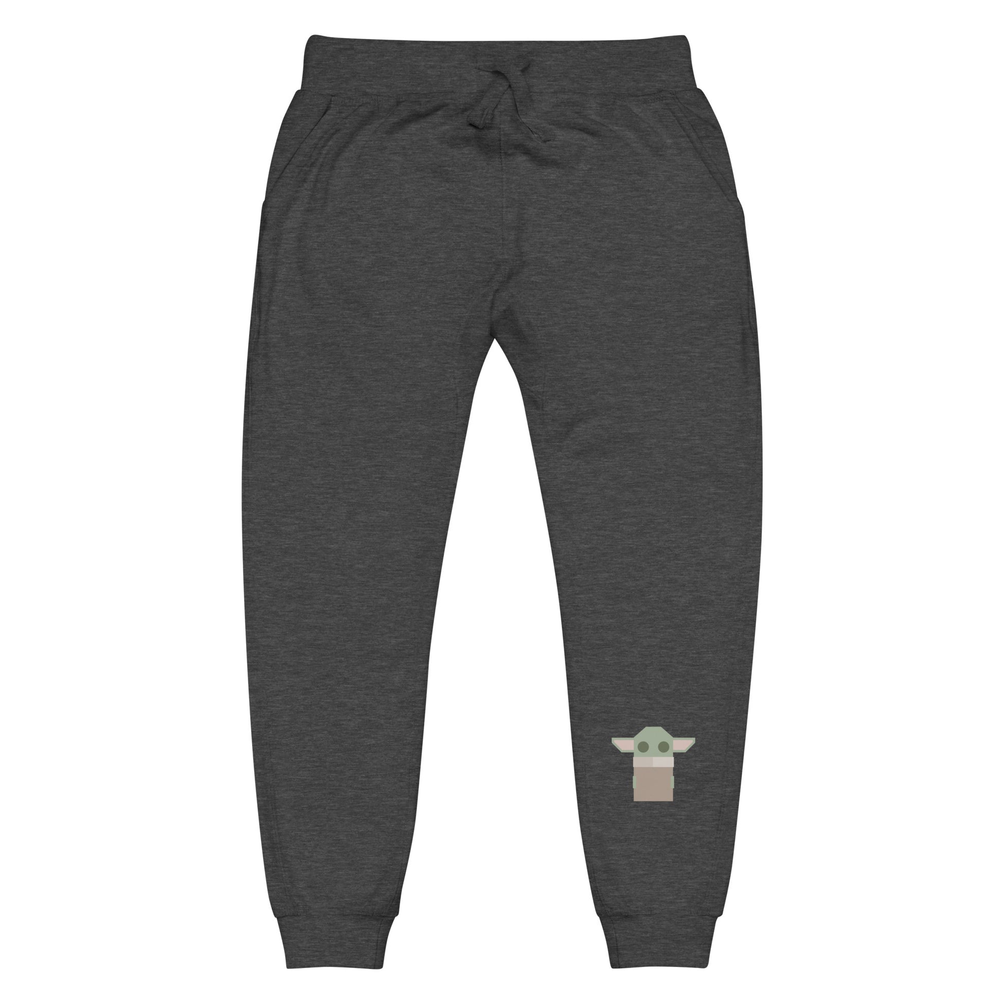 Ghost product image of Moxie•Pop's unisex sweatpants with a stylized geometric Grogu design in charcoal heather