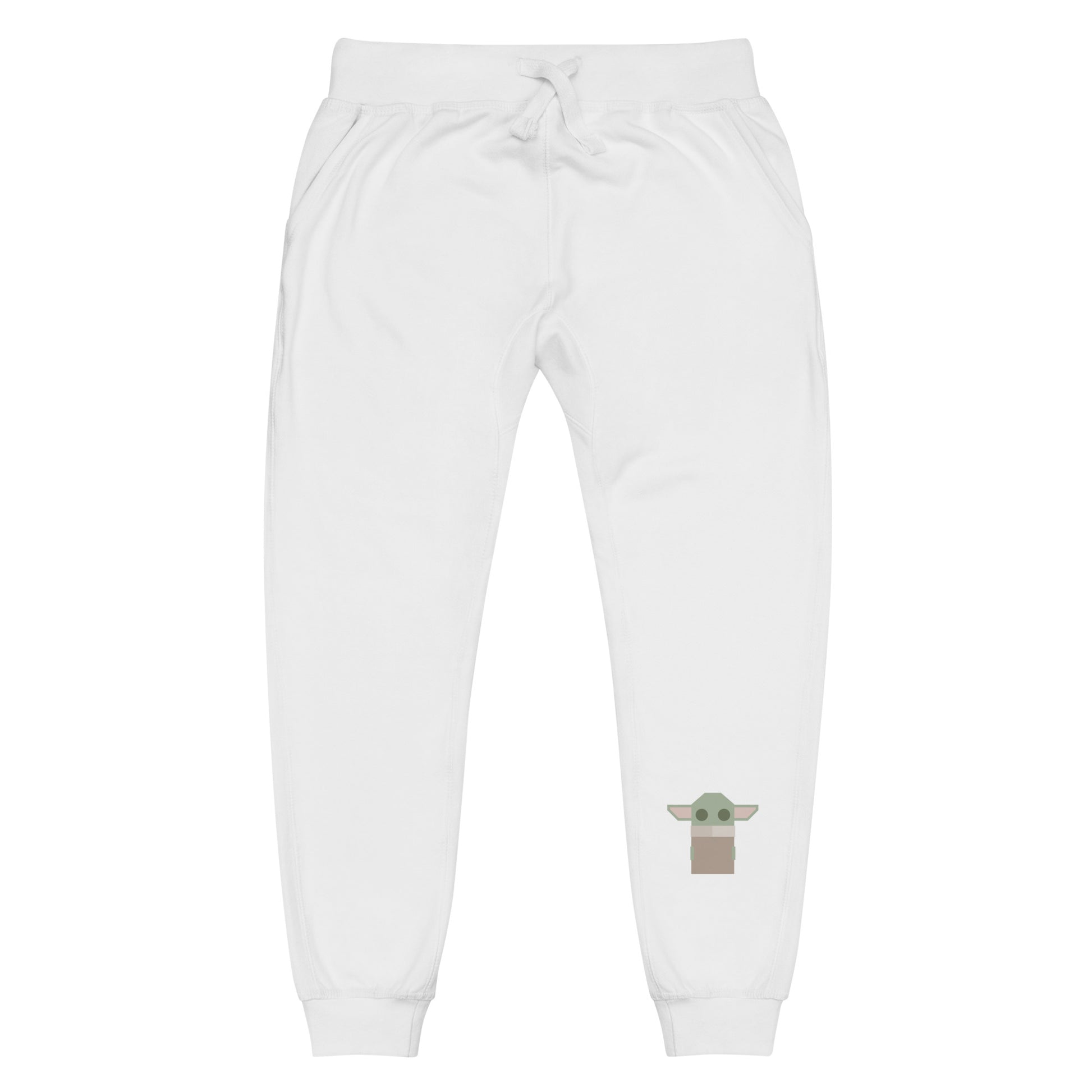 Ghost product image of Moxie•Pop's unisex sweatpants with a stylized geometric Grogu design in white