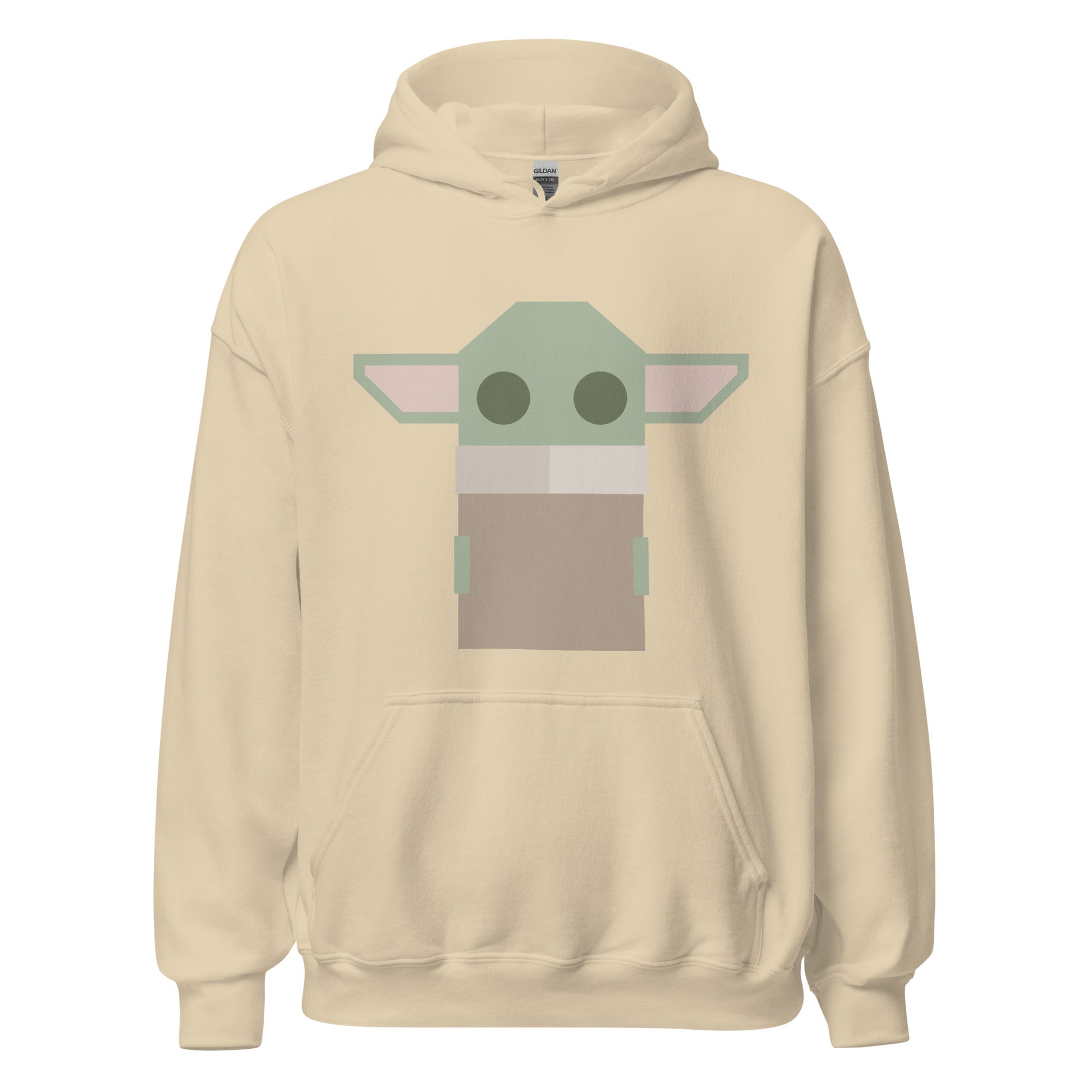 Ghost product image of Moxie•Pop's unisex graphic hoodie with a stylized geometric Grogu design in sand