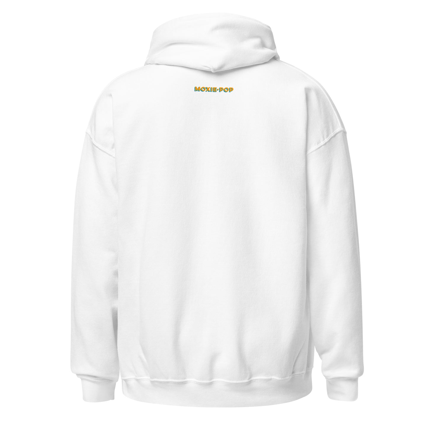 Ghost product image of Moxie•Pop's unisex graphic hoodie with logo in white