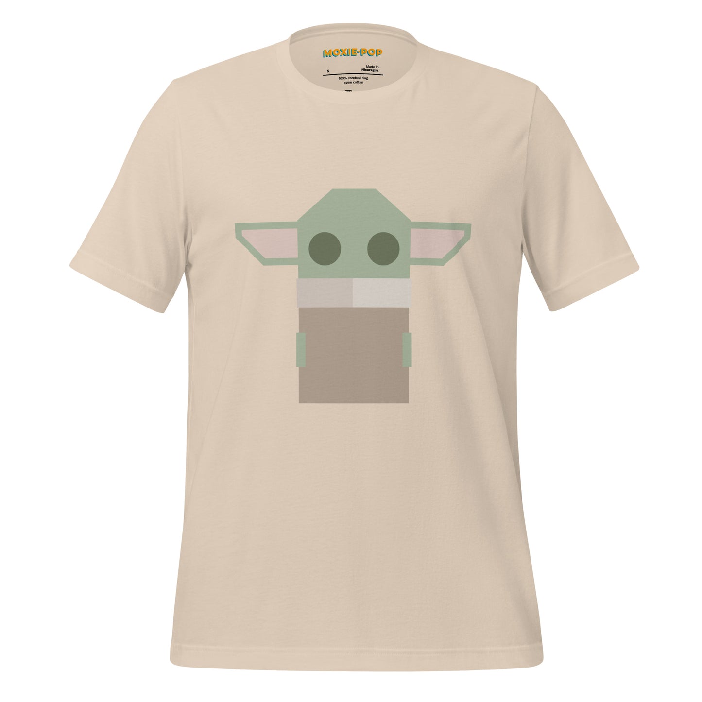 Ghost product image of Moxie•Pop's unisex graphic tee with a stylized geometric Grogu design in soft cream