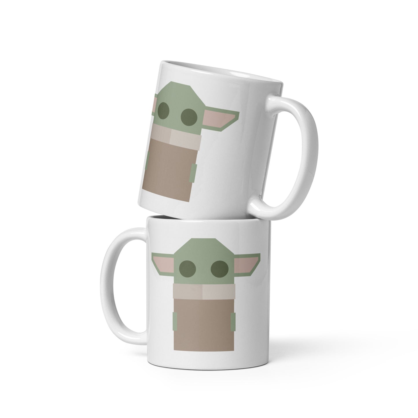 Moxie•Pop's white ceramic mug with a geometric-styled Grogu product image for size 11 oz