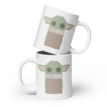 Moxie•Pop's white ceramic mug with a geometric-styled Grogu product image for size 20 oz.